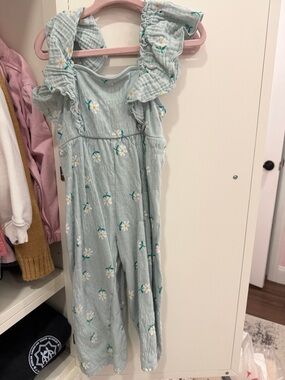 Zara Pale Blue Floral Ruffle-Strap One-Piece